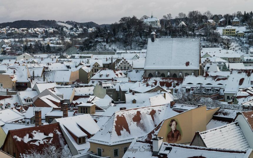 Über den Dächern von Meißen Altstadt im Winter