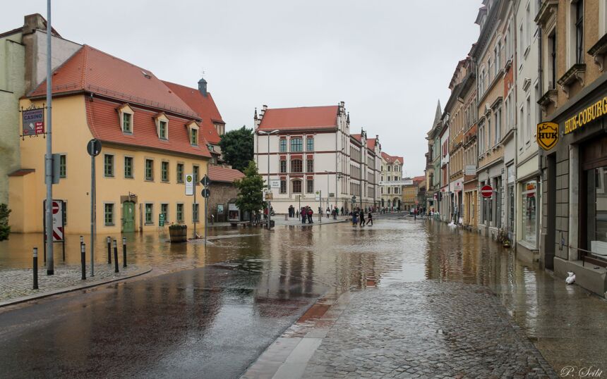 Elbe-Hochwasser 2013 in Meißen, Gerbergasse, Roßmarkt