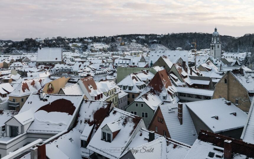 Über den Dächern von Meißen Altstadt im Winter