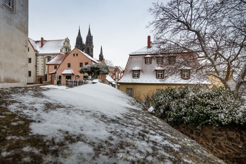 Winter in Meißen 2021 - Blick von der Freiheit / Rote Stufen zur Albrechtsburg