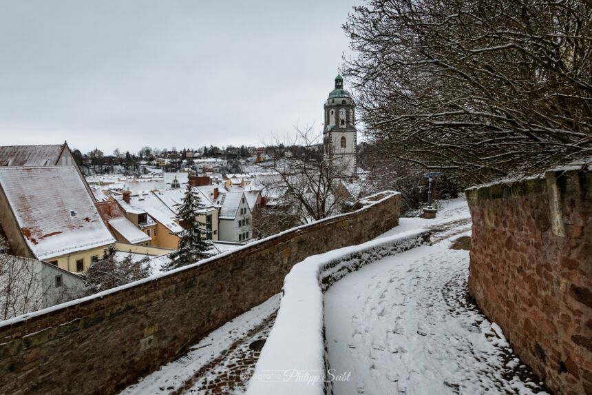 Winter in Meißen 2021 - Blick zur Frauenkirche von den Afrastufen