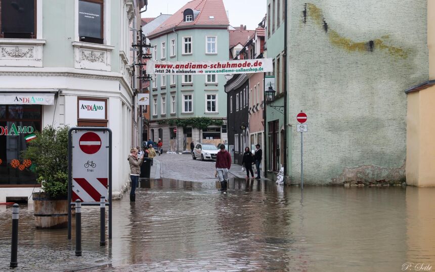 Elbe-Hochwasser 2013 in Meißen, Marktgasse, Roßmarkt